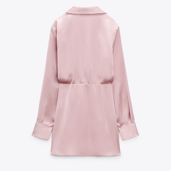 ZARA Dusty Pink Satin Effect Wrap Long Sleeve Dress $59.90 - Picture 5 of 14